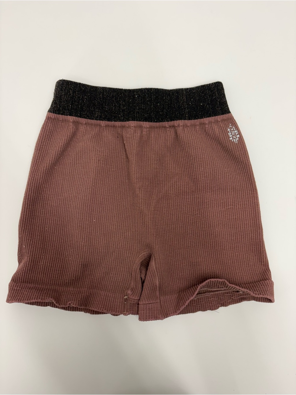 FP Movement by Free People Mauve Ribbed Bike Shorts with Black Sparkle Waistband
